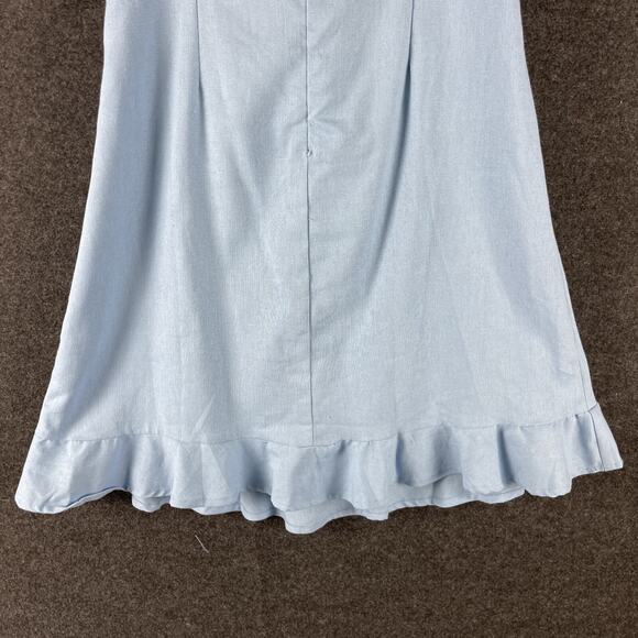 P Cill Linen Blend Mini Dress Womens Large Blue Tie Front Ruffle Cut Out NEW - Picture 10 of 13